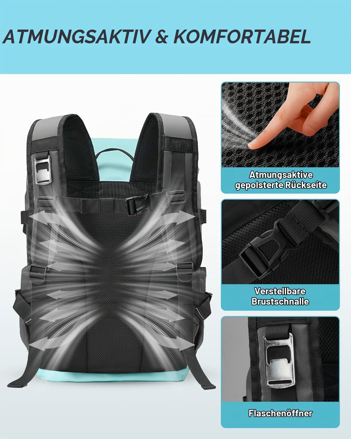 Odoland 2 in 1 Kühlrucksack - Separat Nutzbare Kühltasche 9L und 26L Hauptfach, 10 Stunden Kältehaltung, Auslaufsicher, Wasserdicht, Isolierter Picknickrucksack für Einkaufen, Camping, Strand, Arbeit