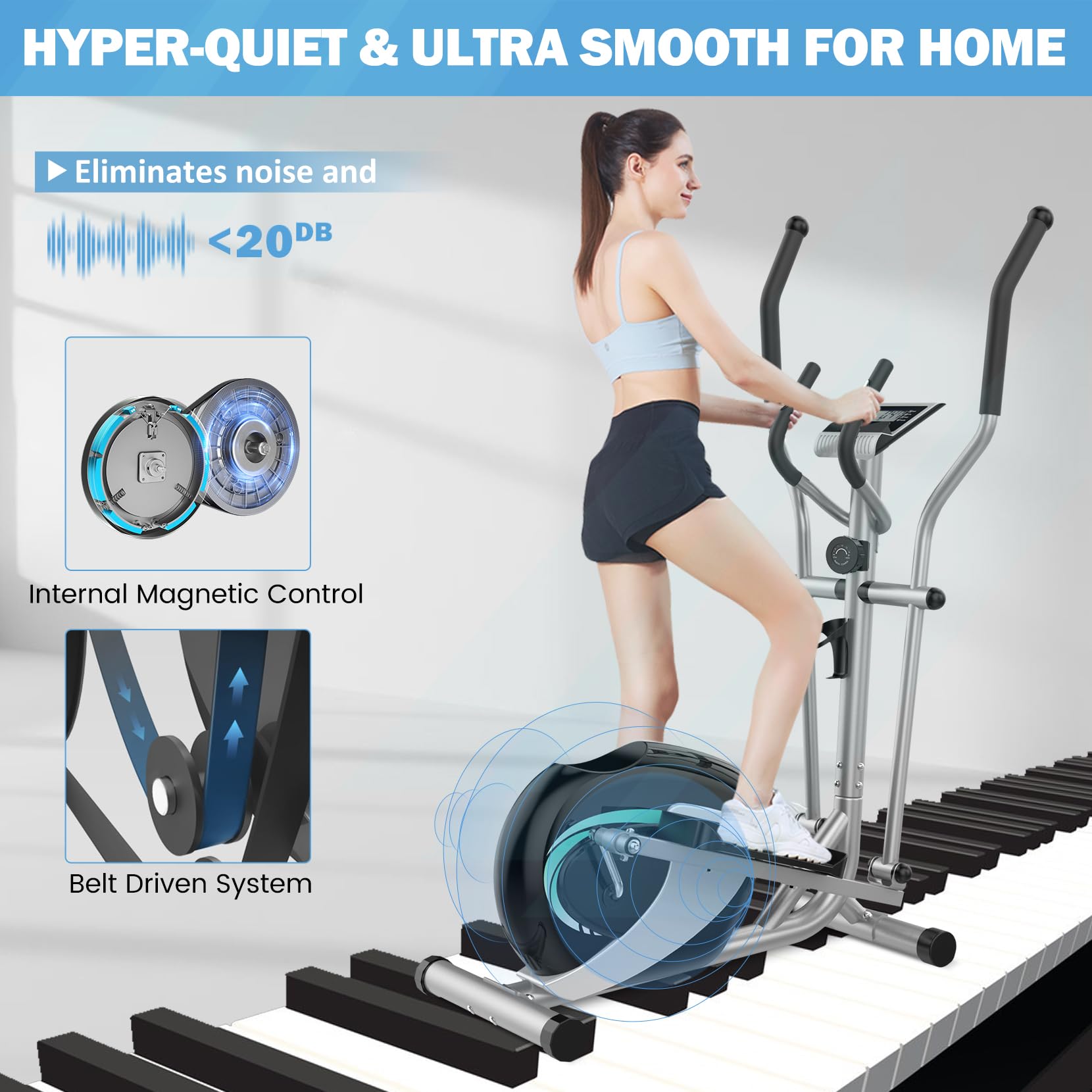 Dripex Crosstrainer für Zuhause, Magnetischer Ellipsentrainer mit 16 Widerstandsstufen, 6 KG Schwungmasse, Leises Indoor-Trainingsgerät, LCD-Monitor, Pulssensor, bis 120 KG