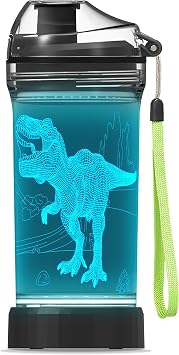 YuanDian Light Up Kids Water Bottle with 3D Dinosaur Tyrannosaurus Rex Design- 14 OZ Tritan BPA Free - Cool Drinking Cups Gift for School Kids Boy Child Christmas Holiday