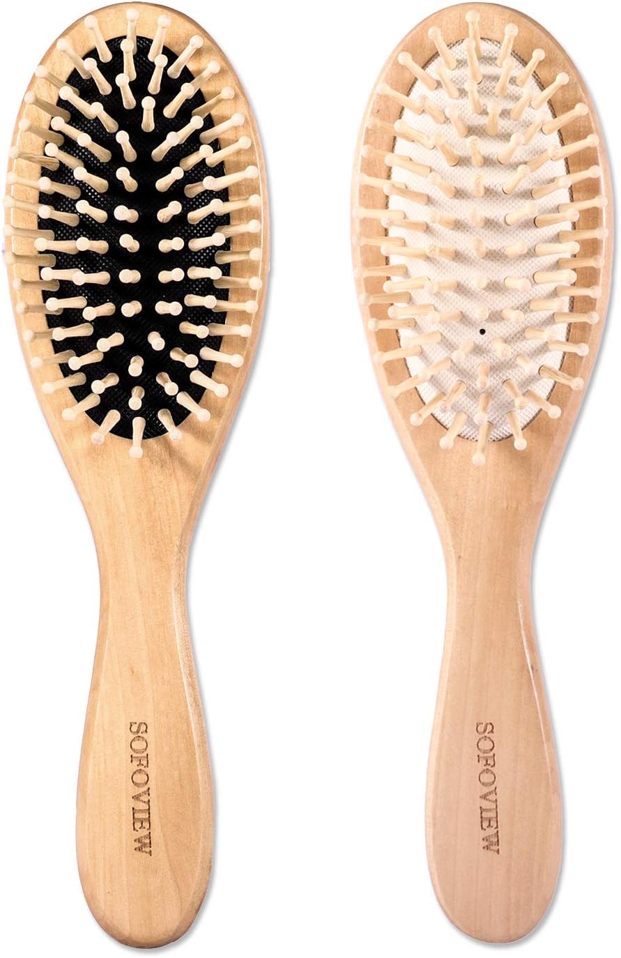 2Pack Natural Wooden Paddle Hair Brush,Detangling Hairbrush for Women, Men, Kids,Anti-Static Reduce Frizz-Stimulate and Massage Scalp-8.6"2.3"