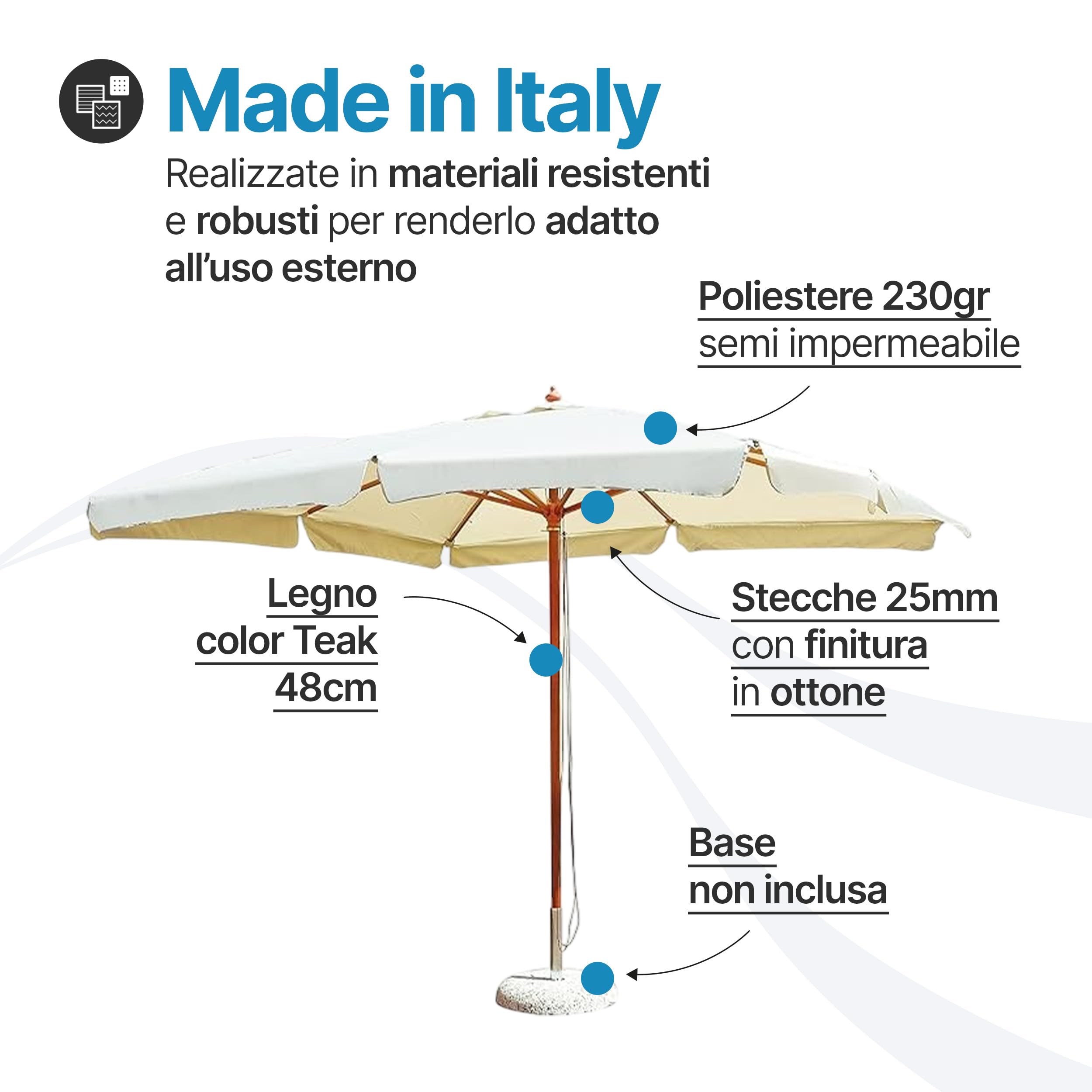 Tomaino - Ombrellone Da Giardino 3x4 cm Quadrato Lux - Ombrellone da Esterno con Apertura a Carrucola - Telo Antivento in Poliestere Resistente Resinato 180gr