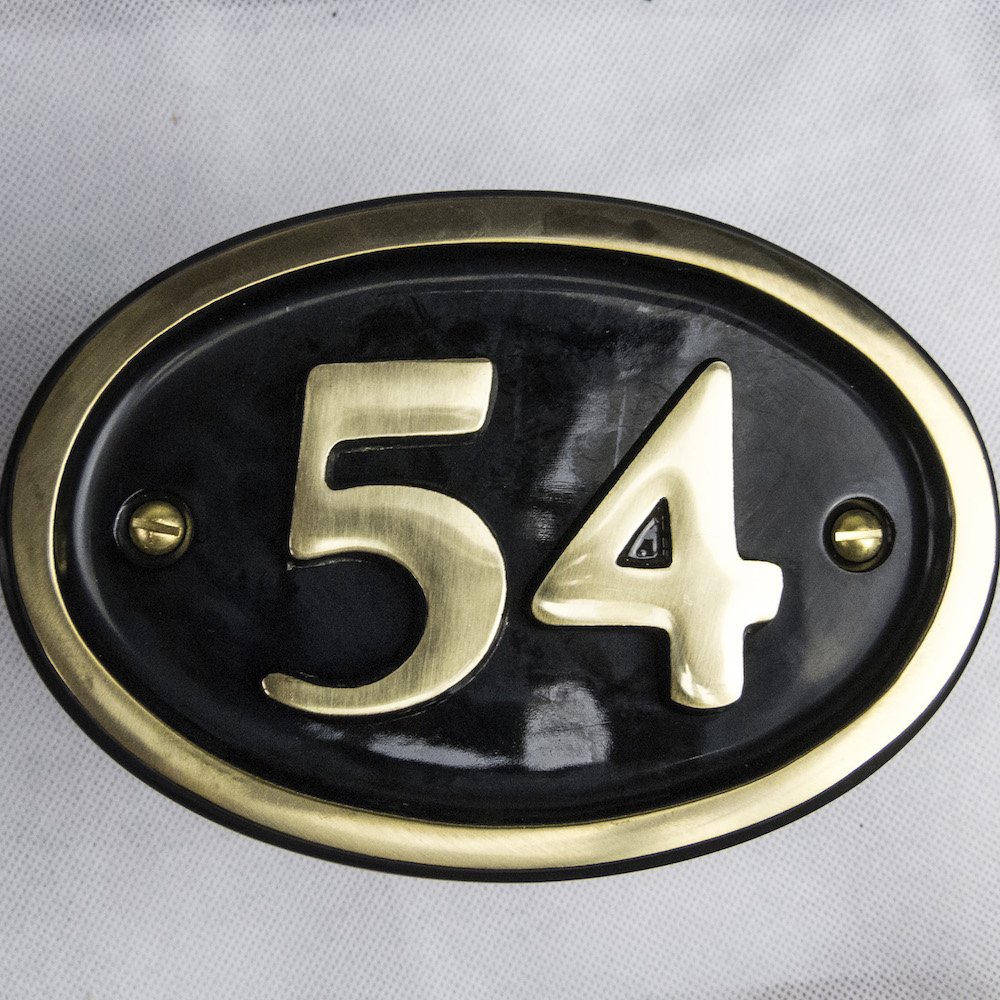 Solid Brass House Number Oval Design (No 54)