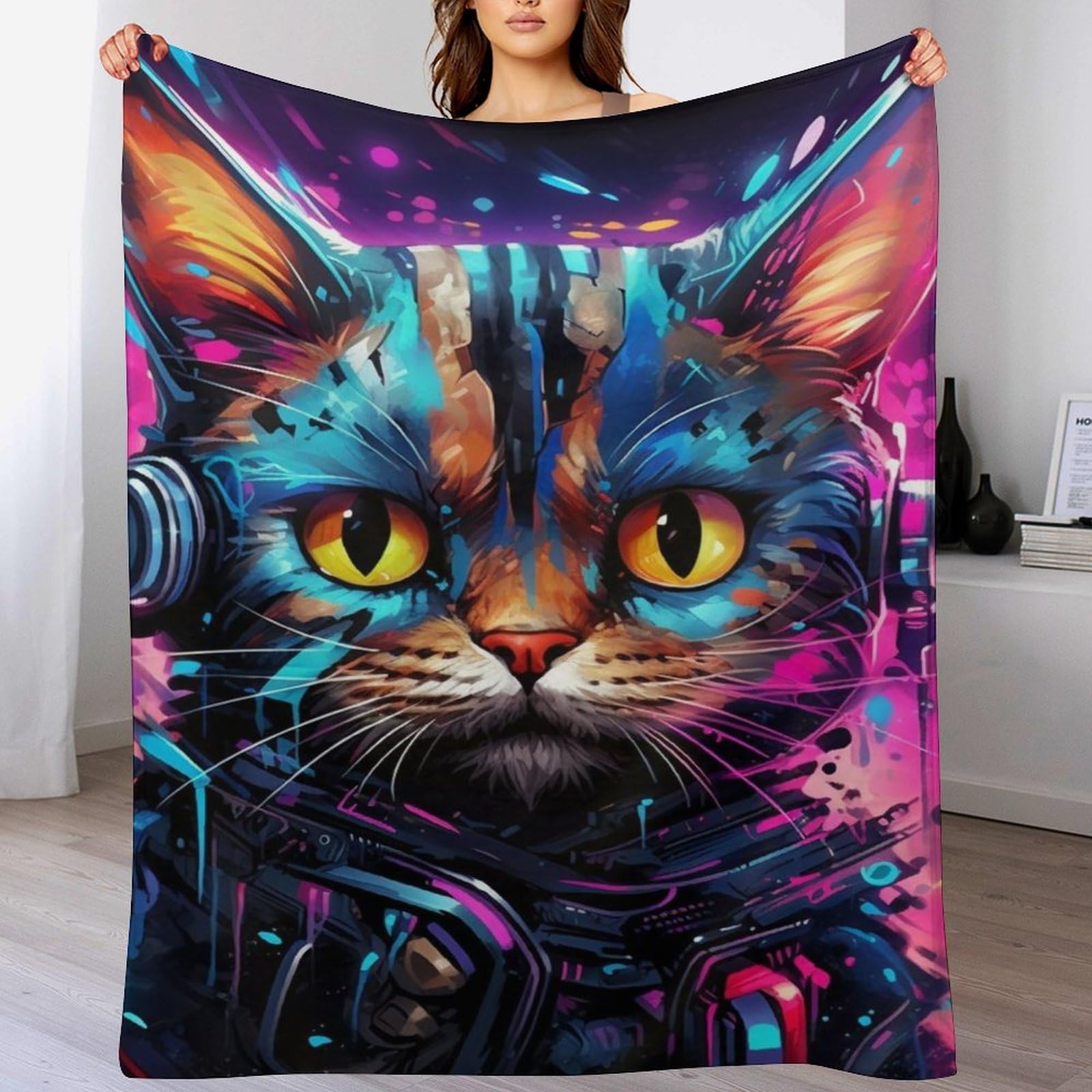 Plaid chat très doux 150x200cm cadeau pour amoureux des chats
