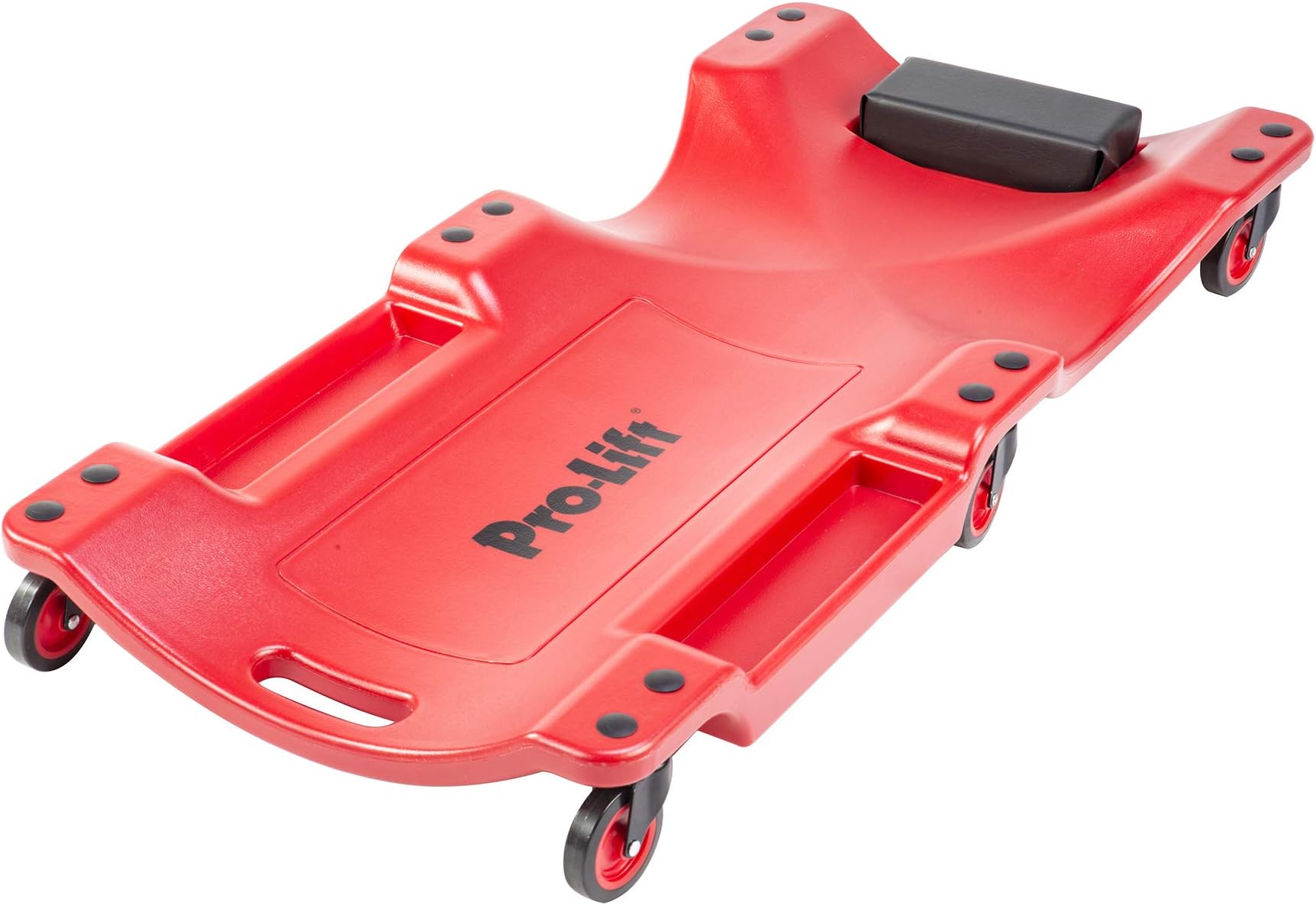 Pro-LifT Pro Lift Mechanic Plastic Creeper 40 Inch - Blow Molded Ergonomic HDPE Body with Padded Headrest & Dual Tool Trays - 350 Lbs Capacity Red