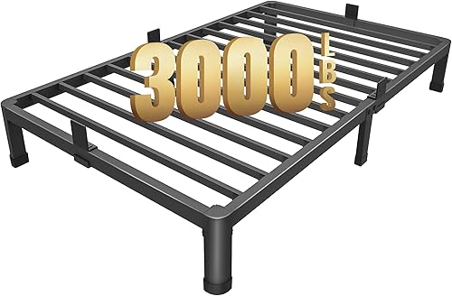 Miniatura 46 de MAF Marco de cama de plataforma de metal de tamaño matrimonial de 14 pulgadas con patas de esquina redondas, soporte de listones de acero resistente