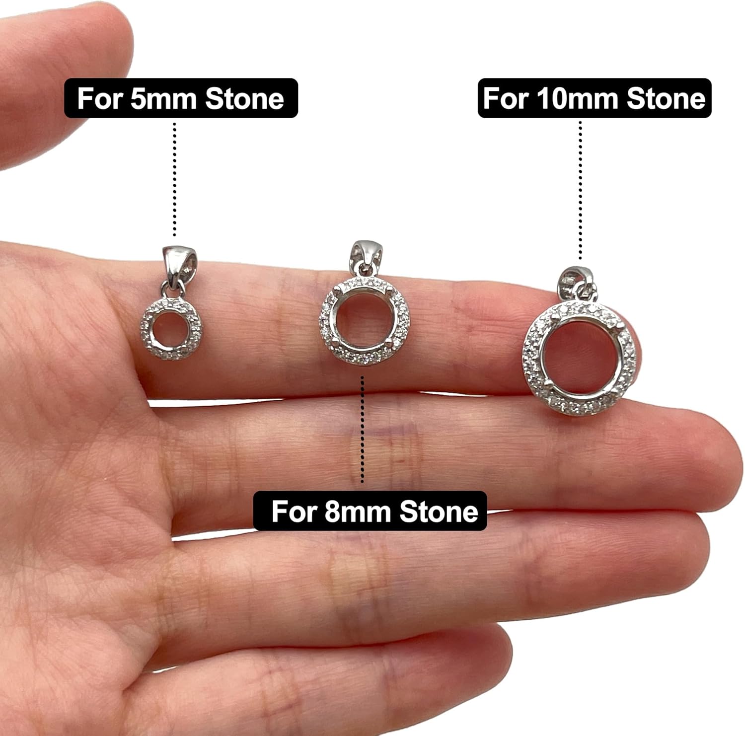 925 Sterling Silver Pendant Blank Prong Settings 4 Claws Jewelry Base Mounting for Round Cut Faceted Gemstones Stones DIY Handmade Necklace - Image 7