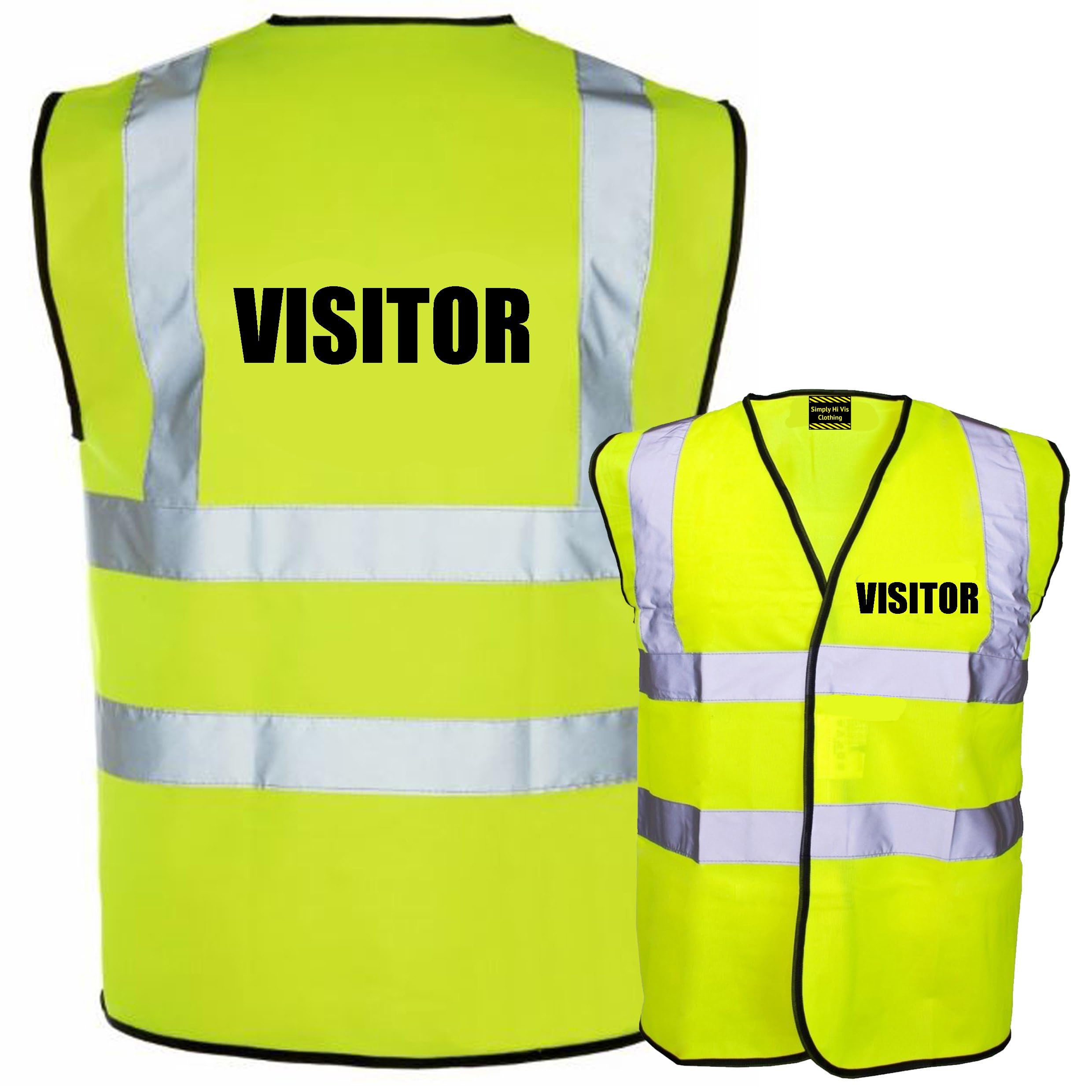 VISITOR - Printed in Black Text On Hi Vis Safety Vest High Viz Waistcoat Supplied by Simply Hi Vis Clothing UK.
