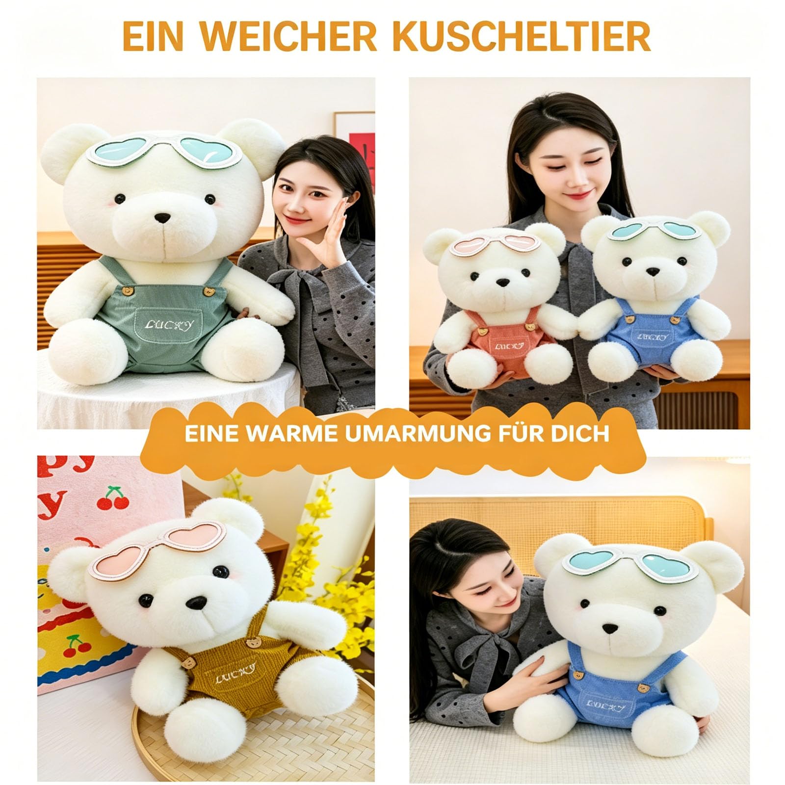 Kuscheltier Teddybär, Teddybär Plüschtier mit Tragegurt und herzförmiger Brille, Plüsch Bären Spielzeug Stofftierpuppe, Glück Teddybären Stofftier, Geschenke für Geburtstag Valentinstag (50cm,Rosa)