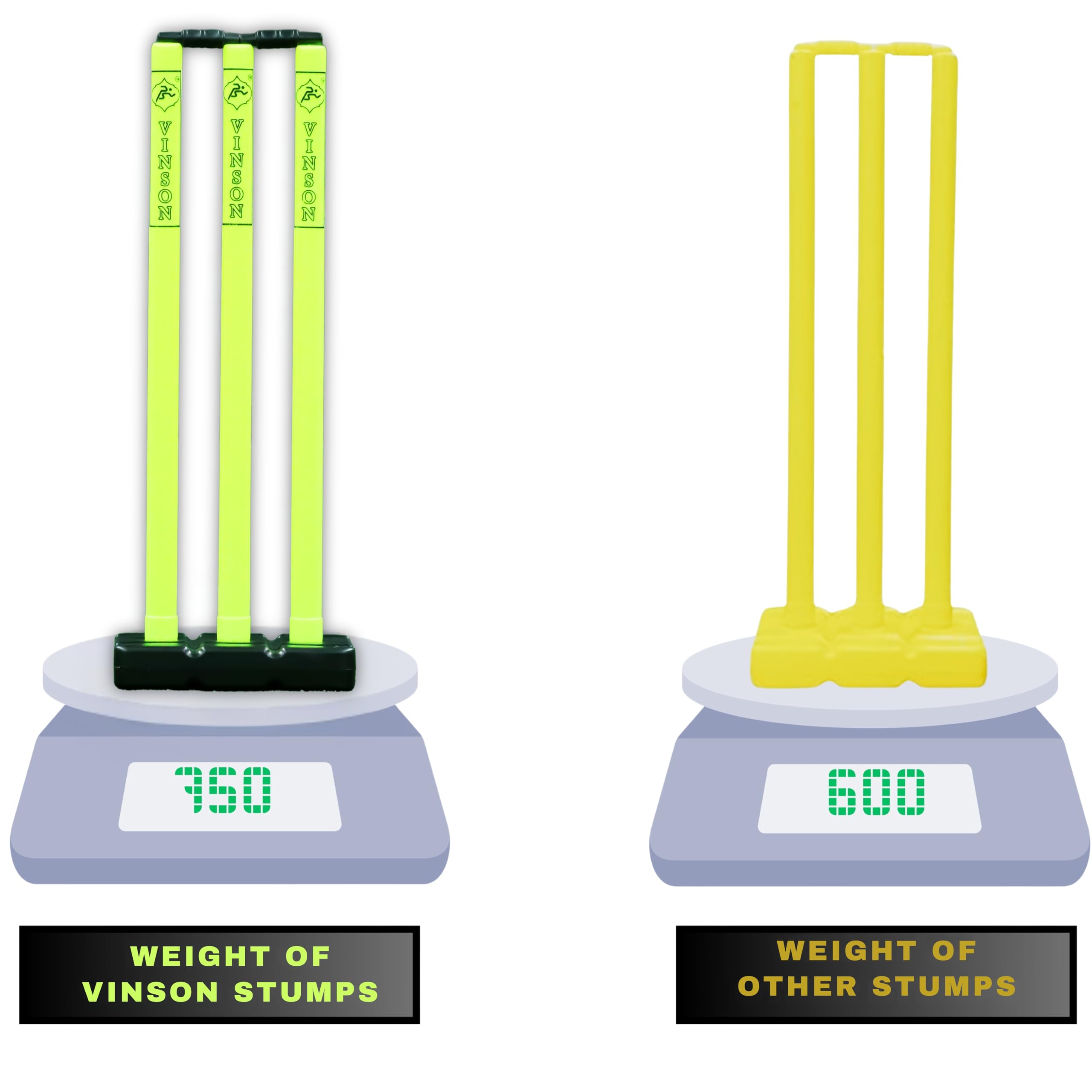Vinson Senior Heavy Duty Cricket Stumps Set with Zipper Carry Bag for Kids & Adults, Color - Lemon Yellow & Black, Weight - 750 gm, No Water/Mud Needed to Increase The Weight of The Base. - Image 2 thumbnail