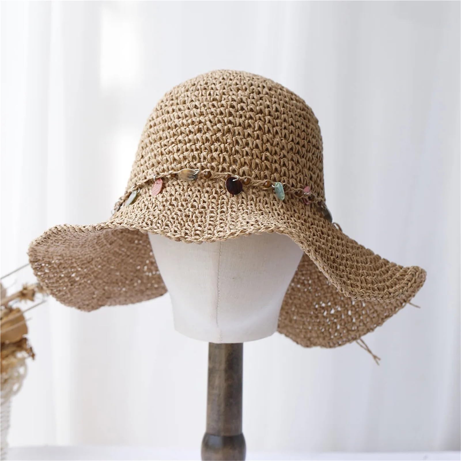 Cappello da pescatore pieghevole 1/2 pezzi, cappello sole all'uncinetto for spiaggia, viaggi e vacanze, di paglia fatto a mano Per Viaggi
