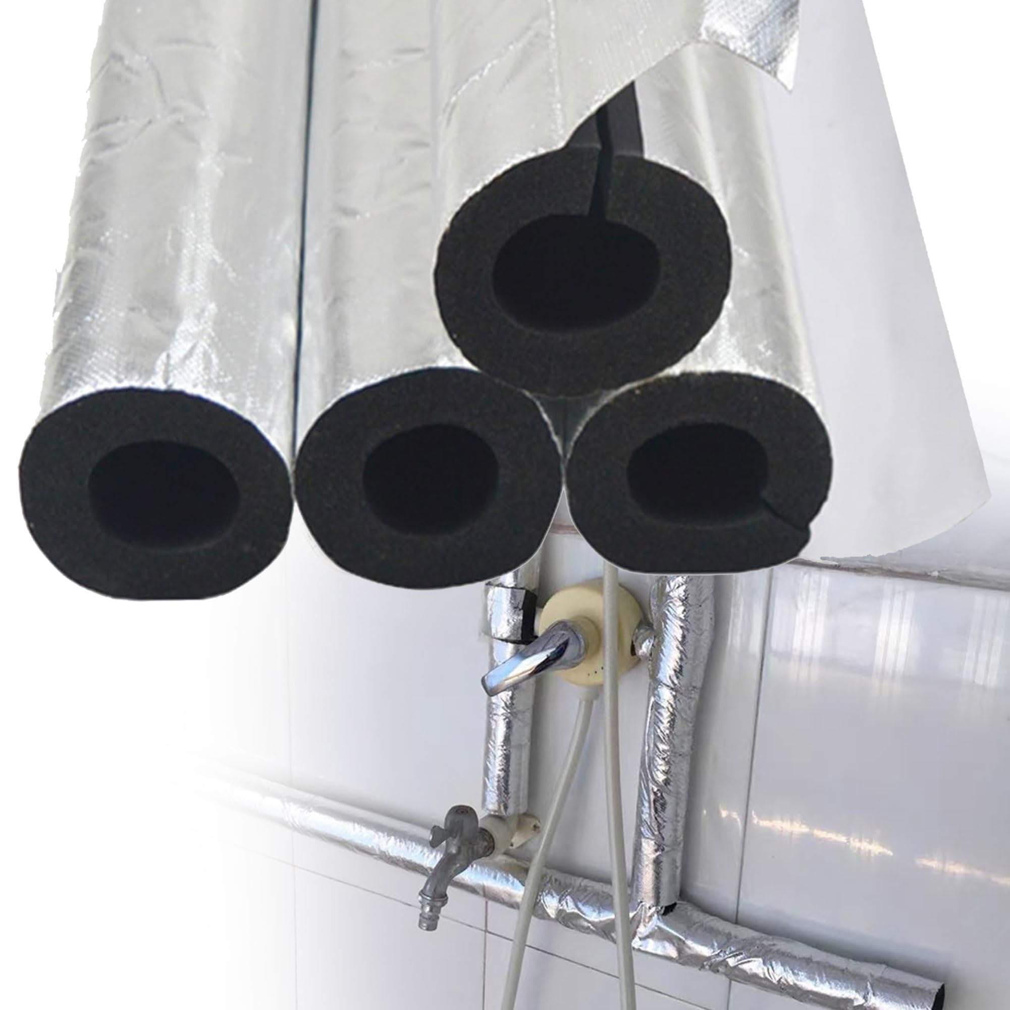 Wetterfeste Isolierung Rohr Flexible Rohrisolierung Kautschuk Isolierung Aluminiumfolien Isolierschlauch Außenbreich Geeigent UV Isolierstärke (ID) 110mm x (T) 30mm x (L) 0.95m