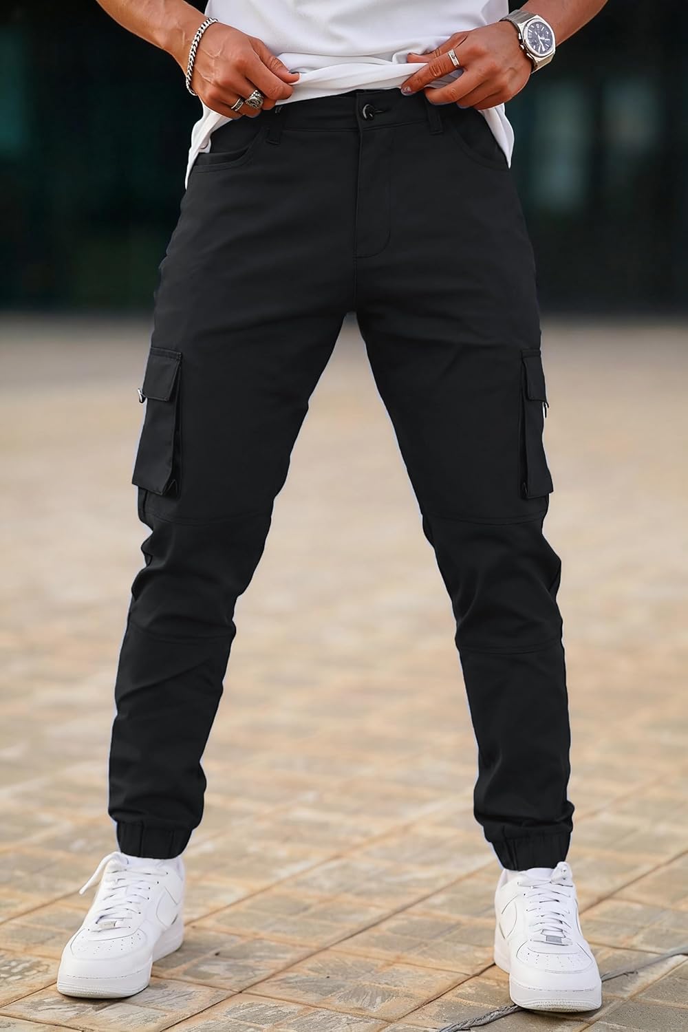 GINGTTO Mens Cargo Jogger Pants Slim Fit Stretch Zipper Pockets Thick Cotton Pants for Men - Image 3
