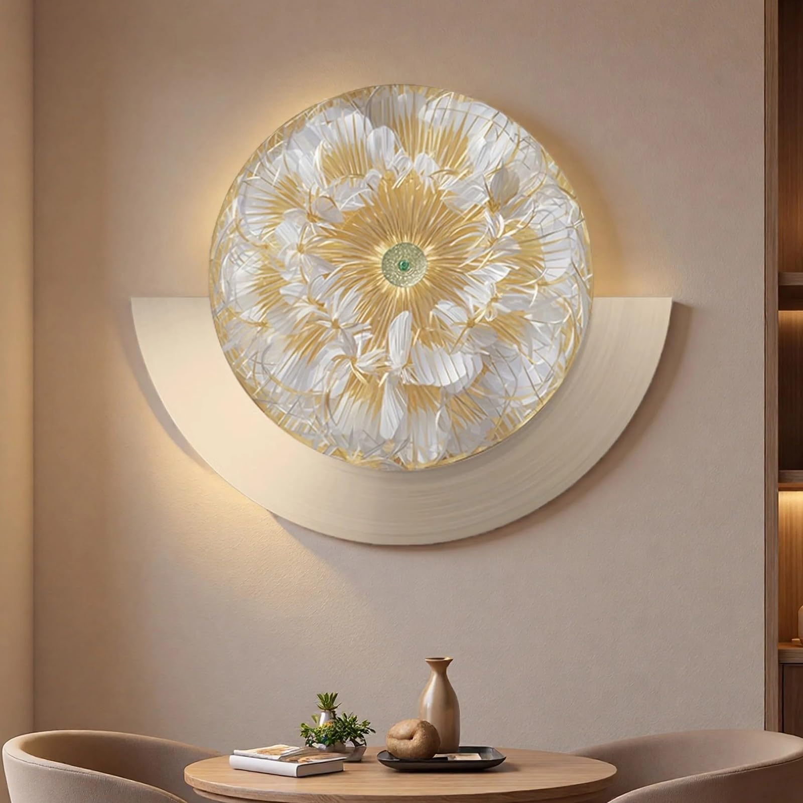 IRHIGBGX Decorazione Murale LED con Luce, Scultura da Parete 3D Moderna, | Quadro Murale Luminoso Design, Grande Decorazione Rotonda con Illuminazione d'Ambiente per Soggiorno Camera Ufficio