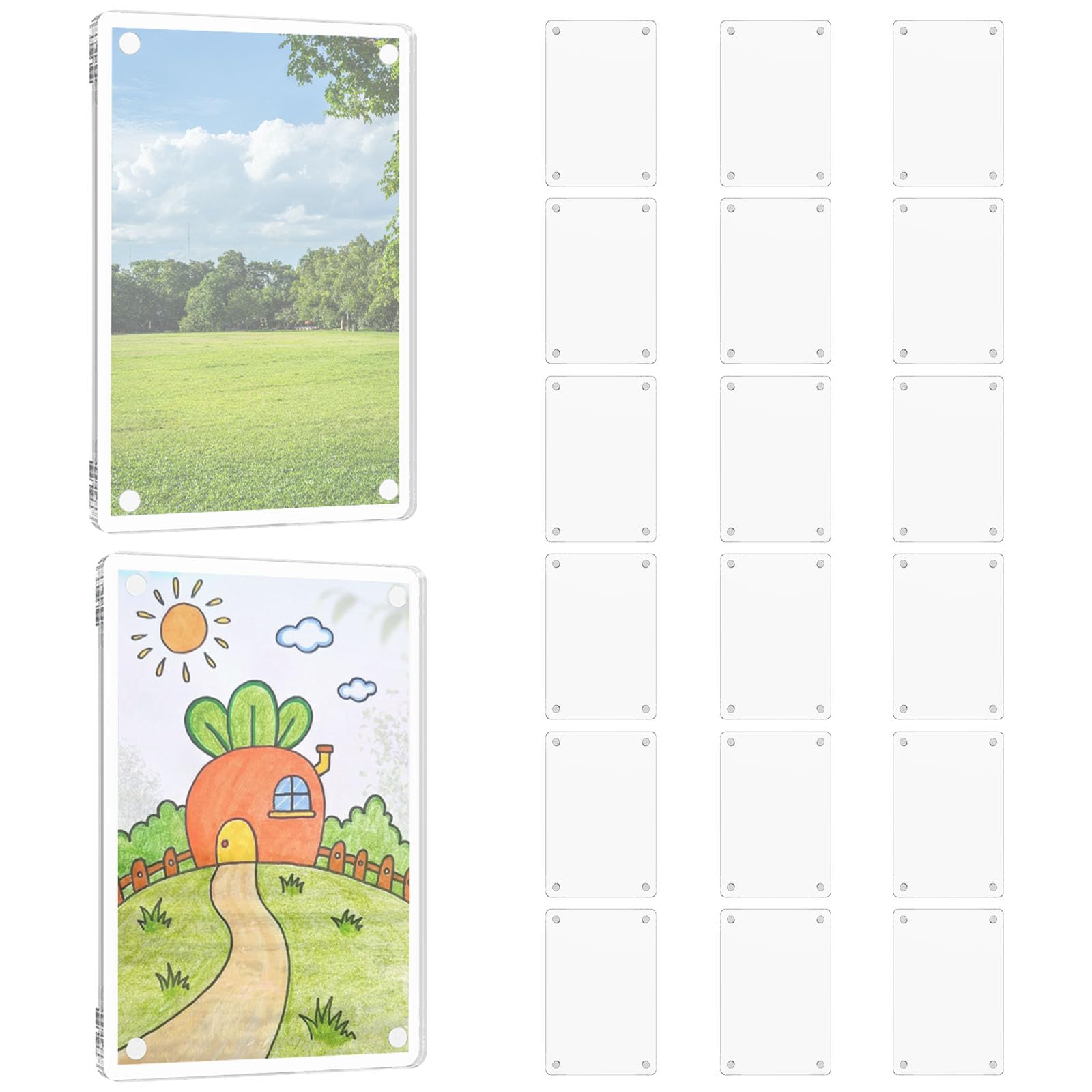 VAVPUP 14-Pack Double-Sided Magnetic Photo Frames | 6x4 Inch,Acrylic Fridge Frames Personalised Fridge Magnets with Magnets 28 Photo Display for Kitchen,Office & Gifts(Transparent)