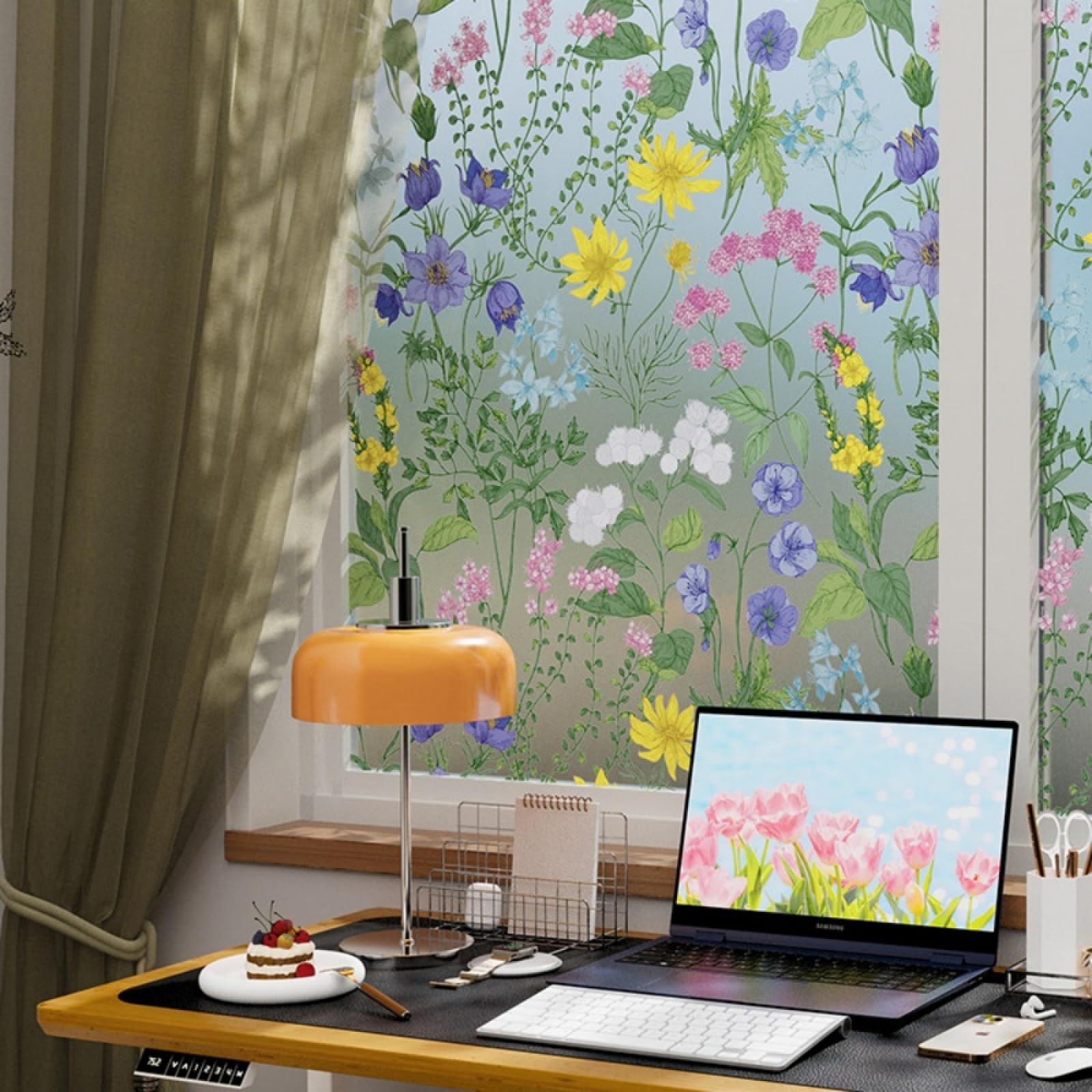 Vinilo Adhesivo Cristal Decorativo Flores Plantas Vinilos para Cristales Privacidad Estatico Anti UV Reutilizable para Oficina Dormitorio Sala de Estar Vinilo para Ventanas