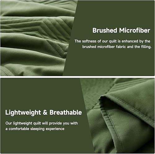 Miniatura 6 de Lavsiry Juego de edredón de tamaño King con patrón de cheurón, colcha ligera de microfibra verde para verano, juego de ropa de cama suave para todas