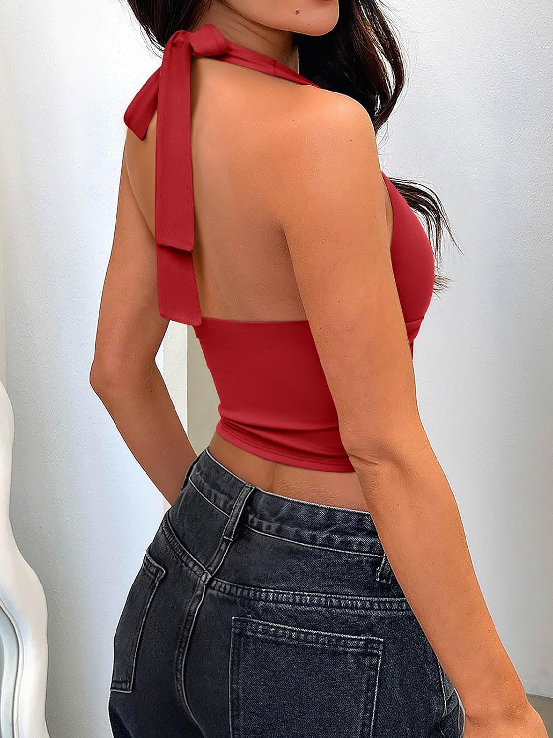 PINKMSTYLE Women Tank Tops Halter Corset Sexy Sleeveless Backless V Neck Asymmetrical Crop Top Summer Y2k Going Out Clothes thumbnail