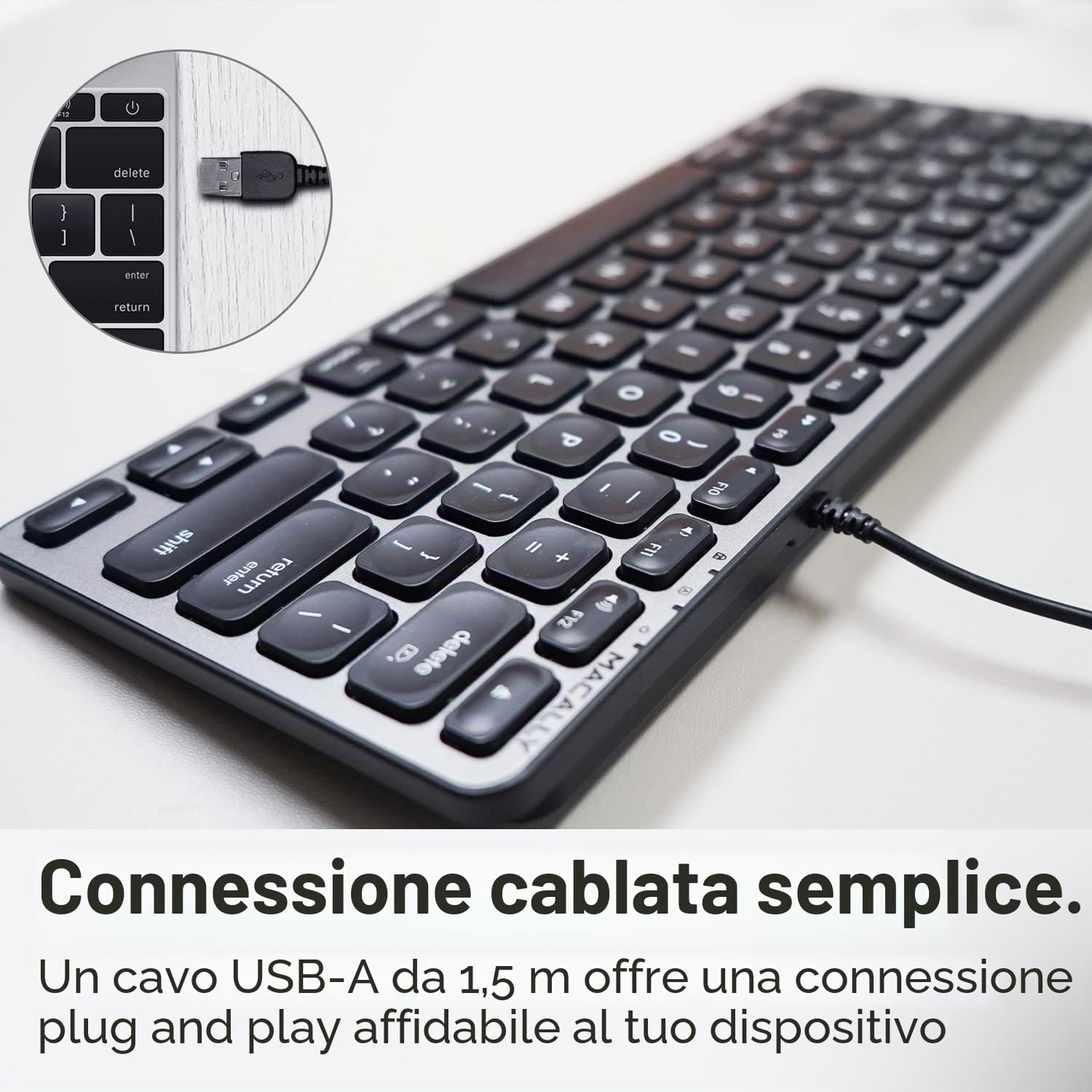 Macally Tastiera retroilluminata con cavo per Mac, tastiera compatibile con Apple (piccola e compatta), comoda tastiera USB per digitare tutto il giorno per MacBook Pro/Air, iMac, Mac Mini/Pro (grigio