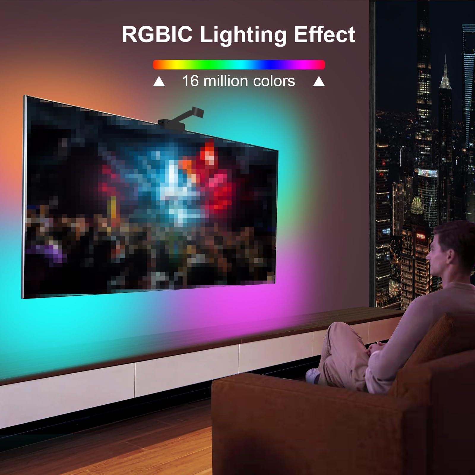 Luce LED Intelligente per TV, Retroilluminazione TV A Colori Fai da Te con Effetto RGBIC per Lo Schermo TV 4 Luci Sincronizzate con Il Ritmo Adatto per La Decorazione dello Sfondo TV