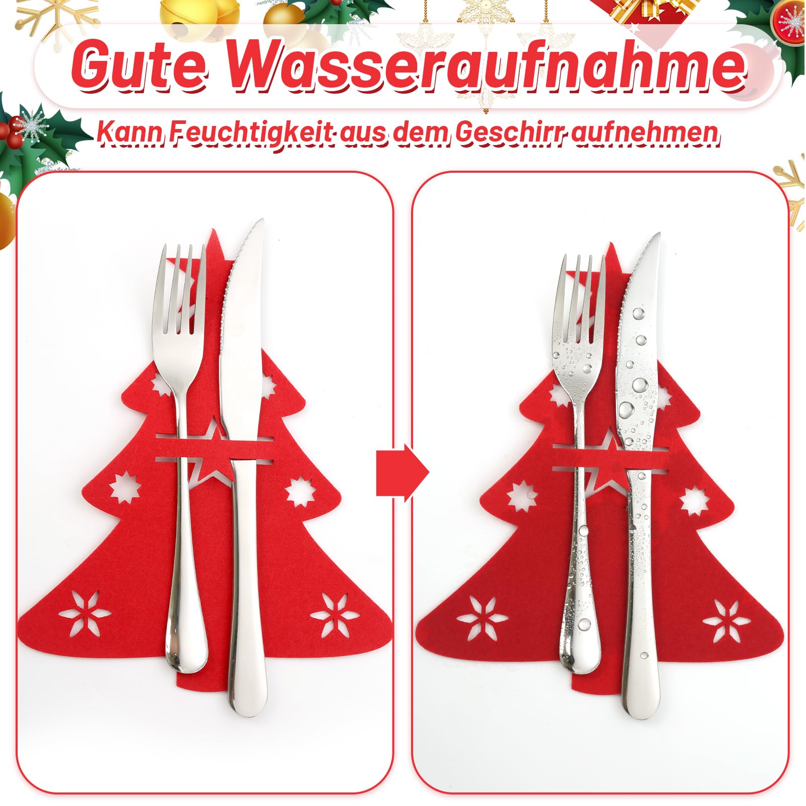 18 Portaposate In Feltro Rosso A Forma Di Albero Di Natale – Riutilizzabili, Anti Piega, Per Coltelli, Forchette, Cucchiai, Decorazione Tavola Natalizia - 2