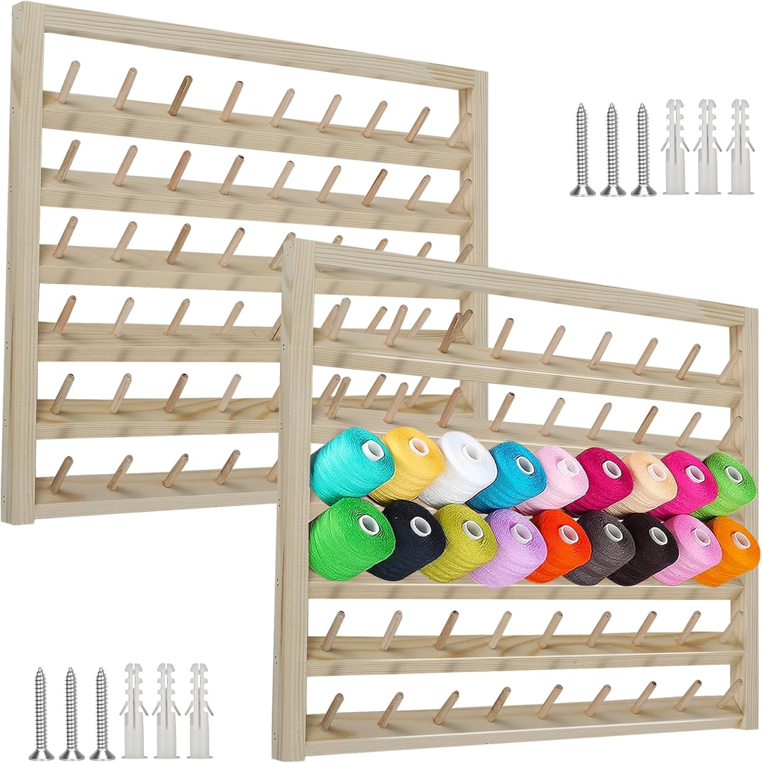 Amazon.com: 2 Pack Wooden Thread Holder - 54 Spool Wall Mounted Rack ...