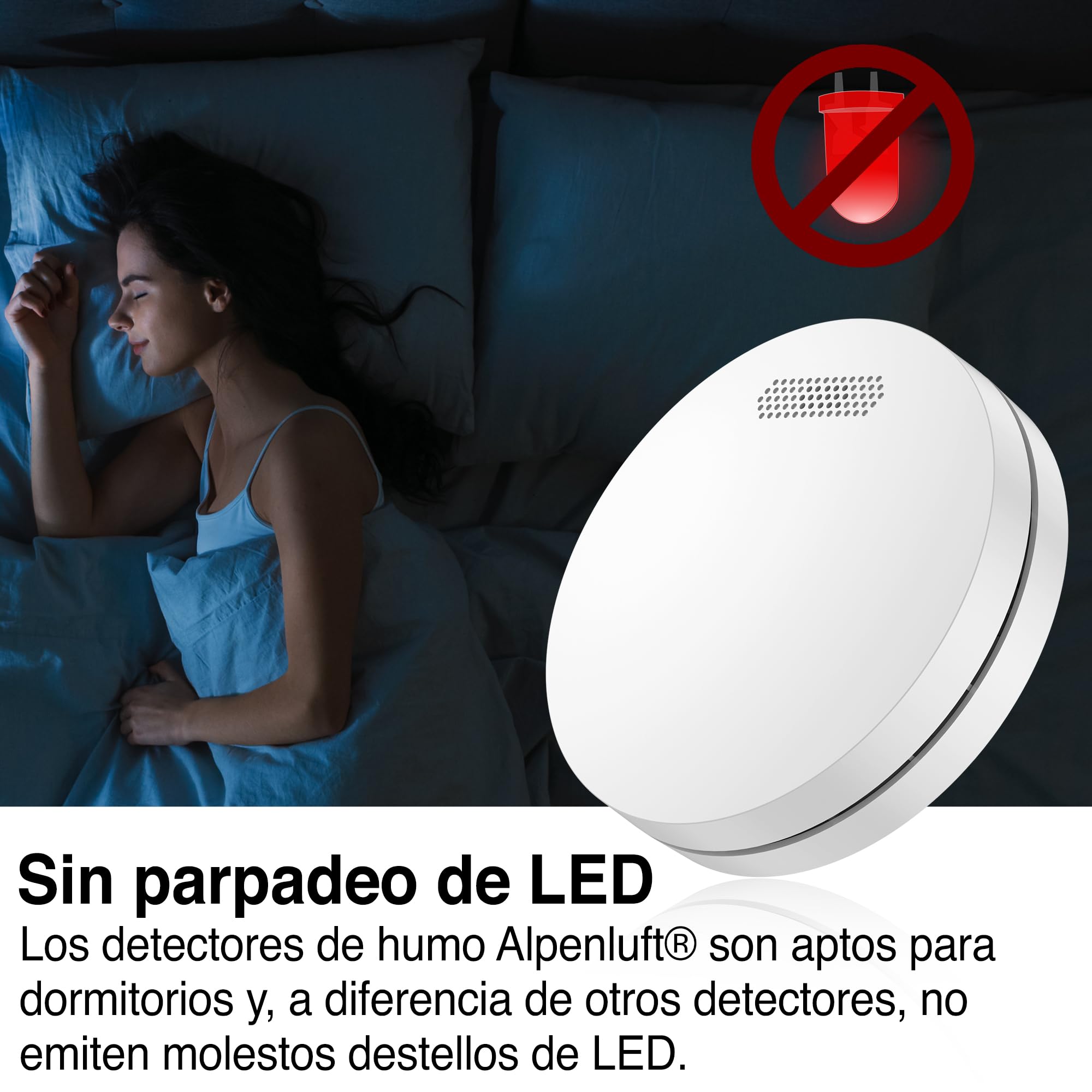 ALPENLUFT Detector de Humo 10 años de batería, Detector de Incendios, Smoke Detector, Sin perforación, Sin LED Intermitente, para hogar (Set con 1)