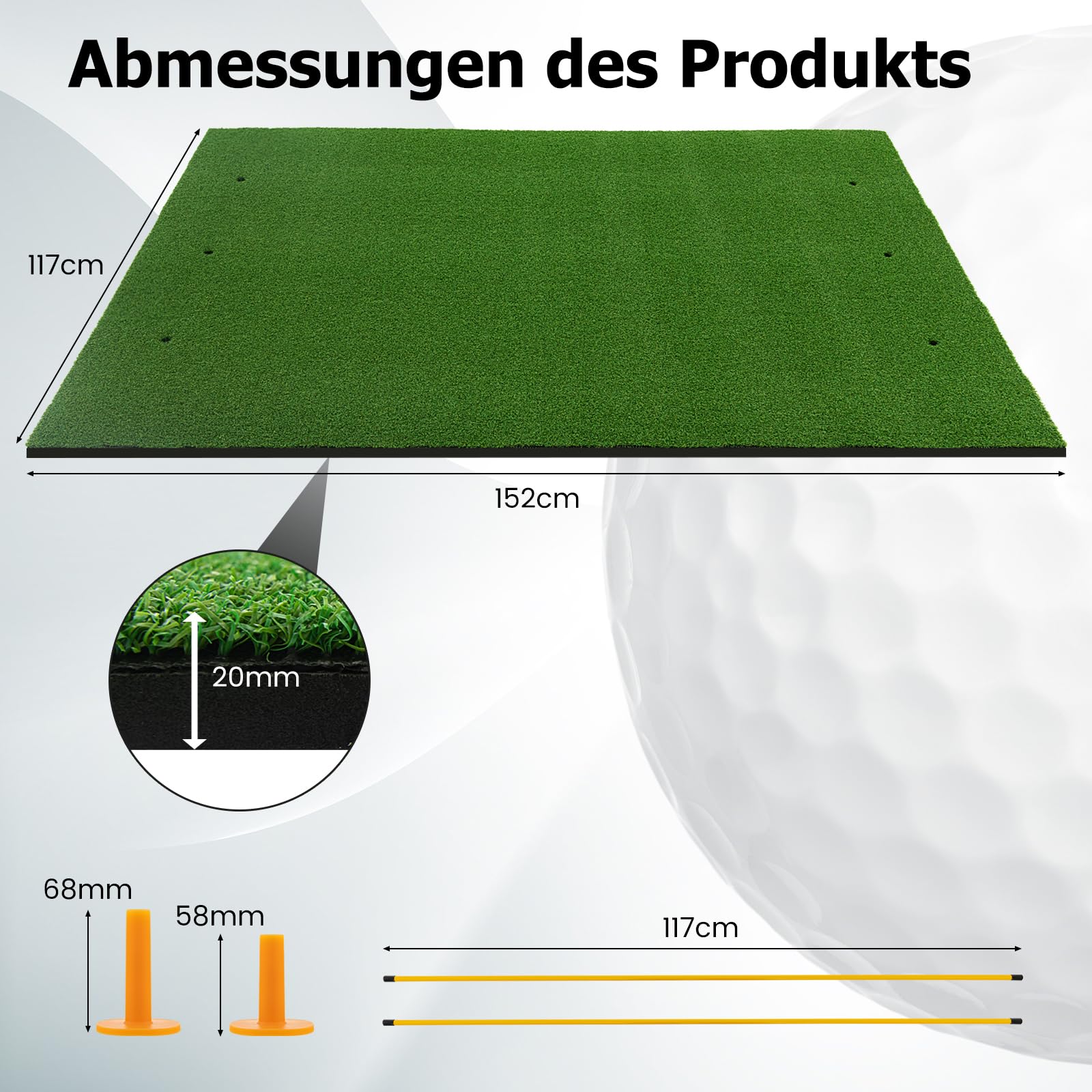 GOPLUS Golf Abschlagmatte, 152x92 cm / 152x117 cm Golf Übungsmatte mit 2 Ausrichtungsstäben & 2 Golf Tees, Golf Trainingsmatte für für Golfliebhaber & Anfänger, drinnen & draußen