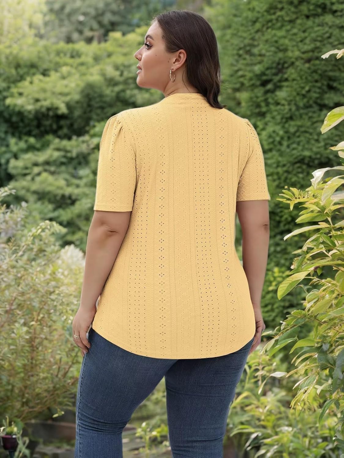 DOLNINE Womens-Plus-Size-Tops Casual Puff Short Sleeve Crewneck Eyelet Tunic Shirts XL-5XL - Image 6