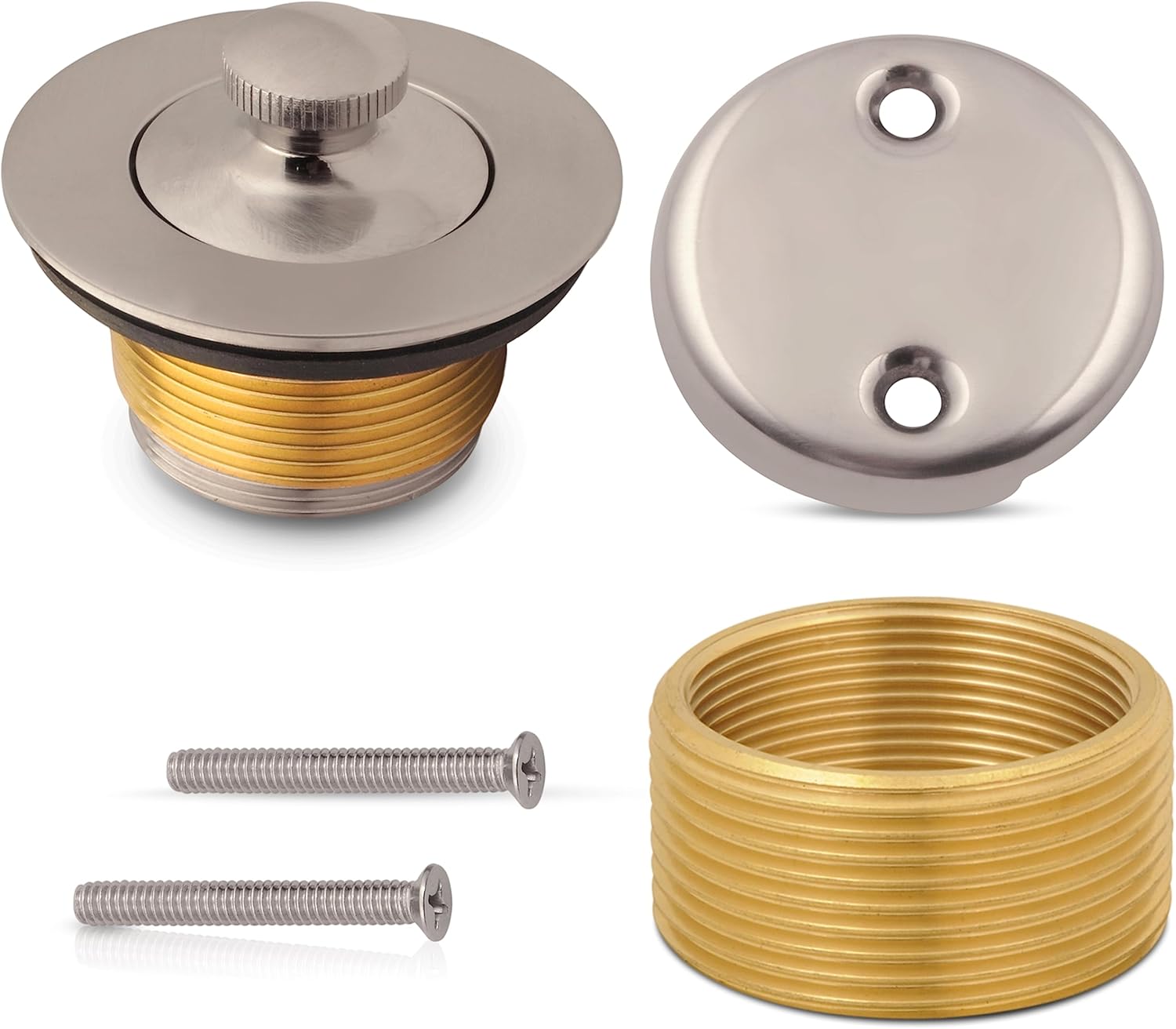 Lift and Turn Bathtub Drain Assembly, Trim Set with TwoHole Overflow Faceplate, All Brass