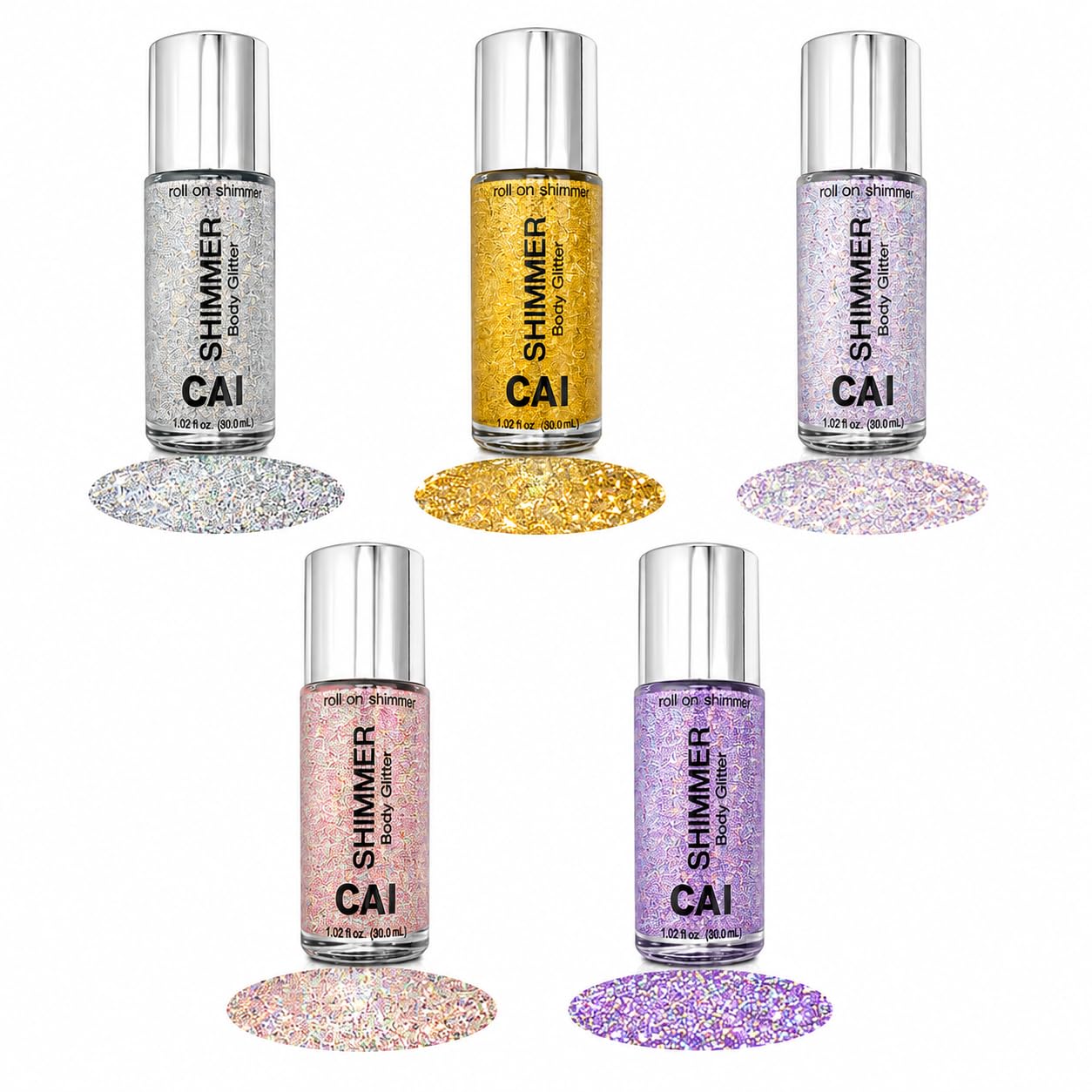 Body Glitter Gel- Face, Body & Hair (5 Pk Stardust Unicorn) Iridescent Holograph Roll-on 1 oz | Cosmetic-Grade Makeup, Apply Without Glue, Easy to Take Off & Keep Skin Clean - for Concerts & Raves
