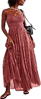 Gacaky Bohemian Lace Floral Maxi Dress for Women - Flowy A-Line Summer Beach Casual Long Dress