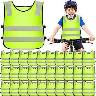 Lot de 20 Gilets de Sécurité Haute Visibilité pour Enfants, Gilet Réfléchissant Jaune Fluo pour École, Sortie Scolaire, Vélo, Course, Activités en Plein Air