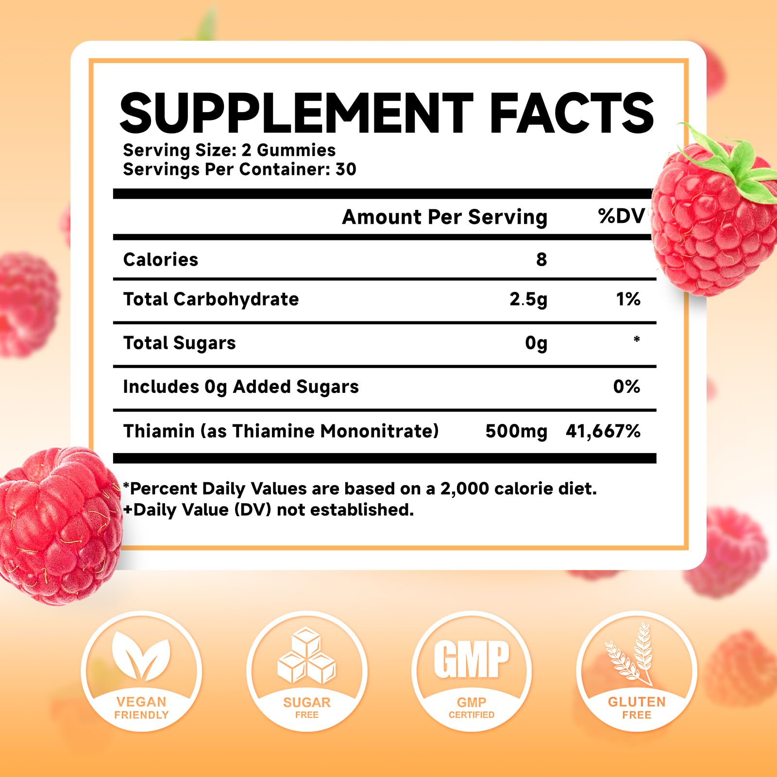 Vitamin B1 Gummies 500mg, Thiamine B1 Supplement Supports Energy Production, B1 Vitamin for Adults & Kids, Sugar-Free, Vegan, Raspberry Flavor, 60 Count — Amazon image 2