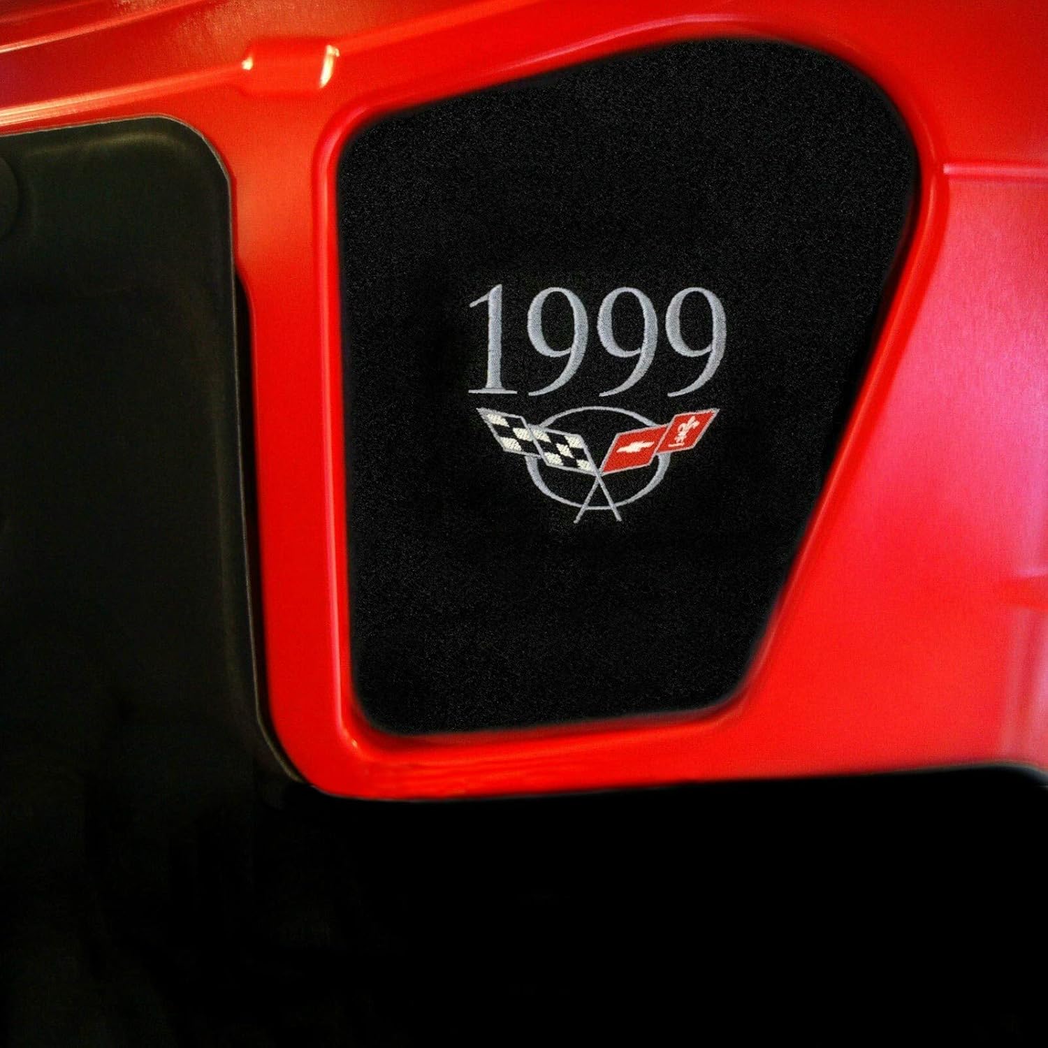 C5 Corvette Silver Cross Flag and 1999 Model Year Embroidered Emblem Under Hood Side Insert