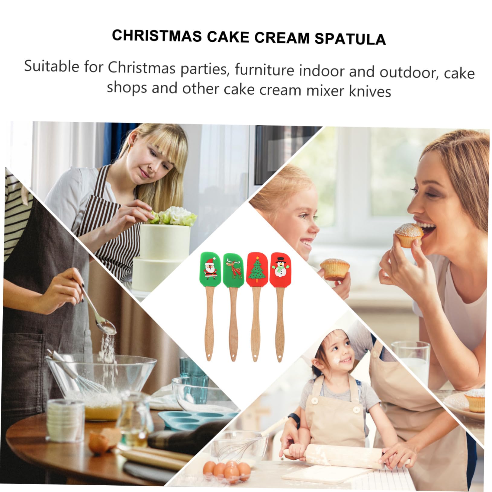 4 piezas Raspadores de Silicona para Crema con Mango Navideños Herramientas Ligeras y Fáciles de Usar para Repostería y Horneado Doméstico y Profesional