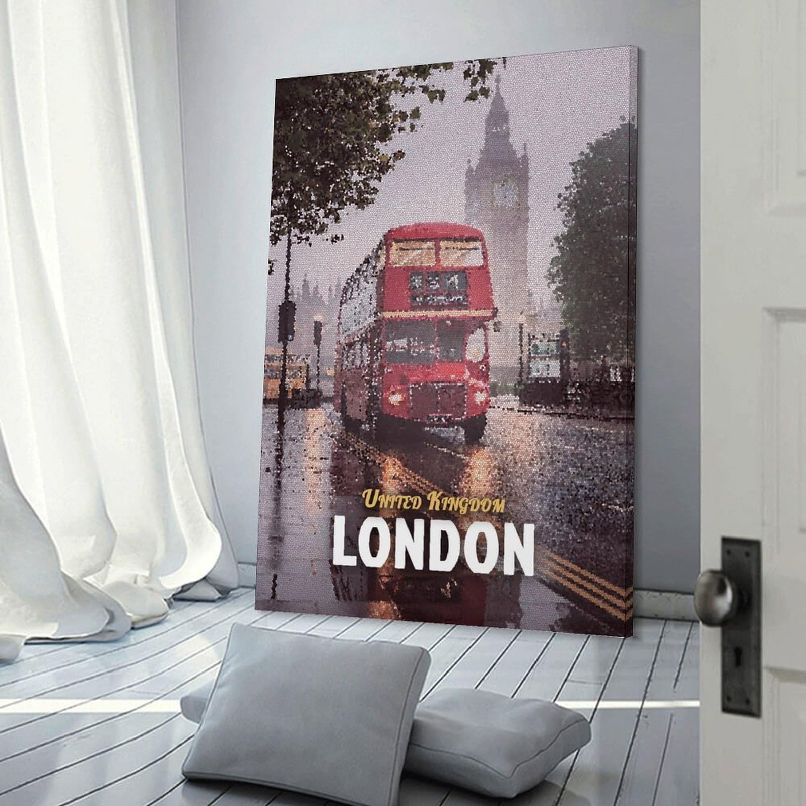 Junmoney London Mosaic Travel Decorative Canvas Print, 20x30inch(50x75cm), for Home, Office, Studio Or Guest Room, Canvas Wall Art That Fits Changing Layouts