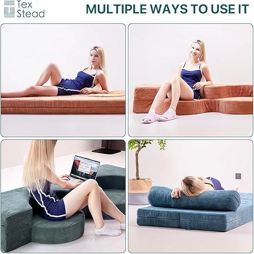 Miniatura 5 de Sofá cama plegable de 75 pulgadas, futón convertible de tamaño matrimonial, funda de pana de terciopelo lavable y espuma de alta densidad, colchón