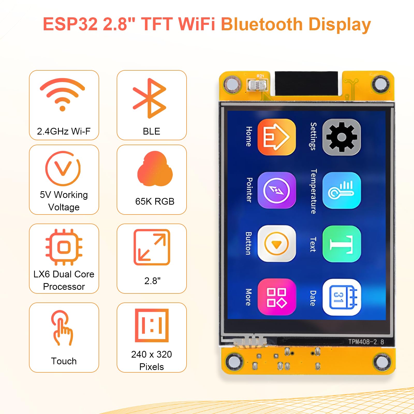 2 display Bluetooth ESP32 TFT WiFi, 2,8 pollici, 240 x 320 ESP32, modulo TFT touch screen ESP32, compatibile con Arduino