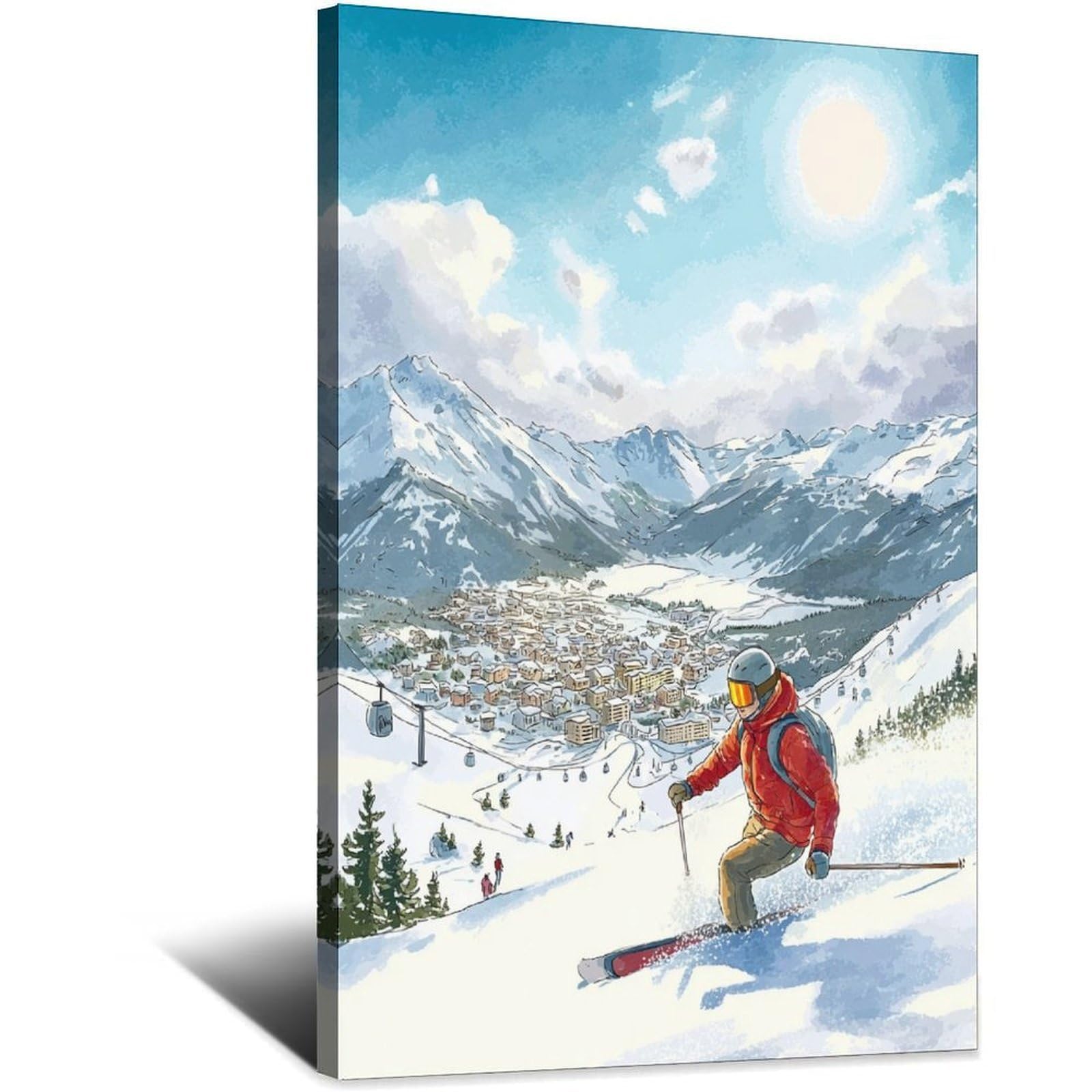 CFXNGA St Moritz Switzerland Ski Posters 24x36inch(60x90cm) Vintage Watercolor Canvas Art