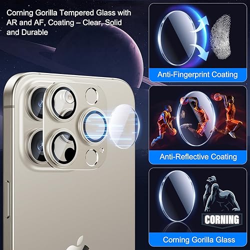 Miniatura 10 de Esanik Paquete de 2 protectores de lente de cámara para iPhone 15 ProiPhone 15 Pro Max, carcasa de aleación de aluminio mate de vidrio templado,