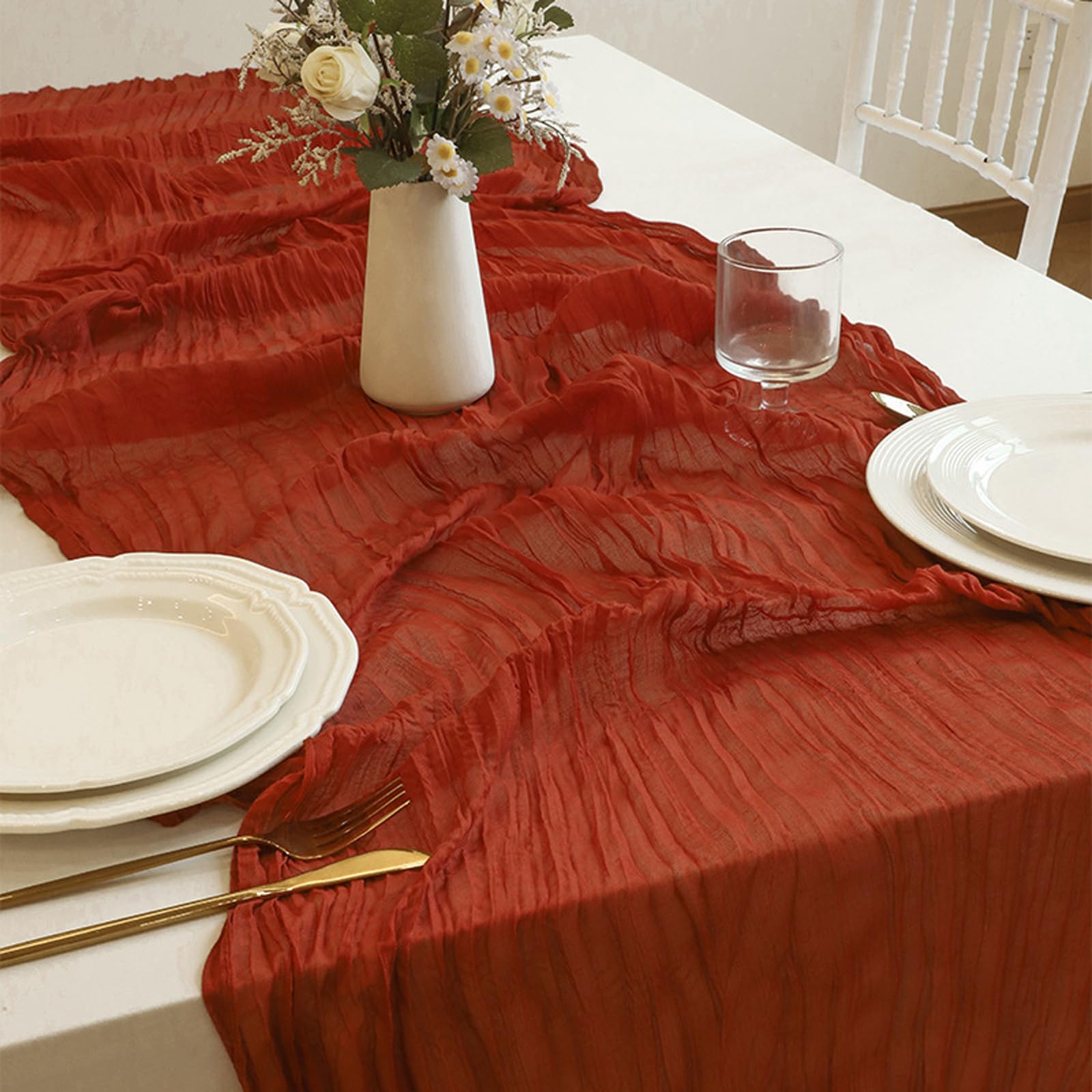 Durchsichtiger Tüll-Tischläufer, rostfarben, saisonaler Spitzenstoff, Läufer, gut für Bastelarbeiten, Hochzeiten, Geburtstage, Partys, Picknicks, Weihnachtsdekoration, 6 Packungen (90 x 400 cm)
