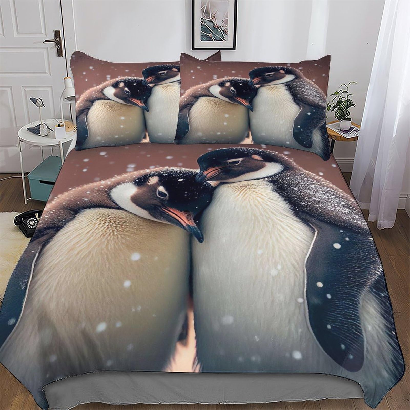 Housse de couette pingouin 220x240cm pour des nuits d'hiver cocooning en famille