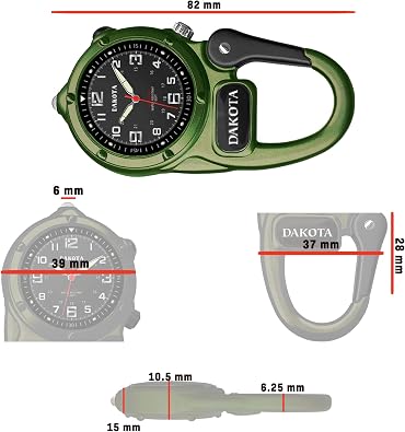 Dakota Mini Clip Microlight Pocket Watch with White Flashlight Swiss Army Style Mini Watch & Army Gift