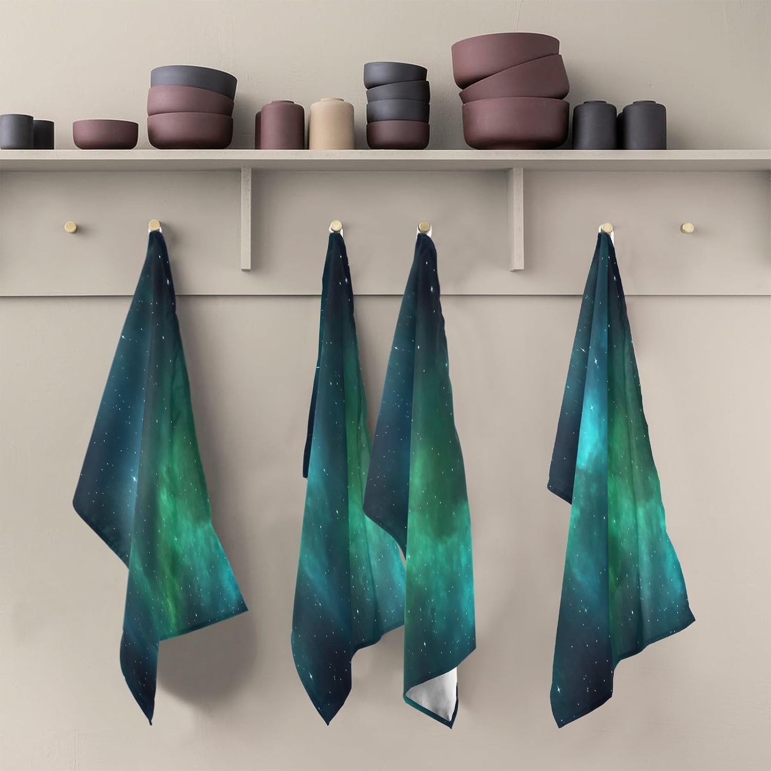 Teal Green Galaxy Kitchen Towels Set of 6, Soft Absorbent Quick Drying and Reusable Dish Towels for Kitchen, Bathroom and Home Decor, 18 x 28 in
