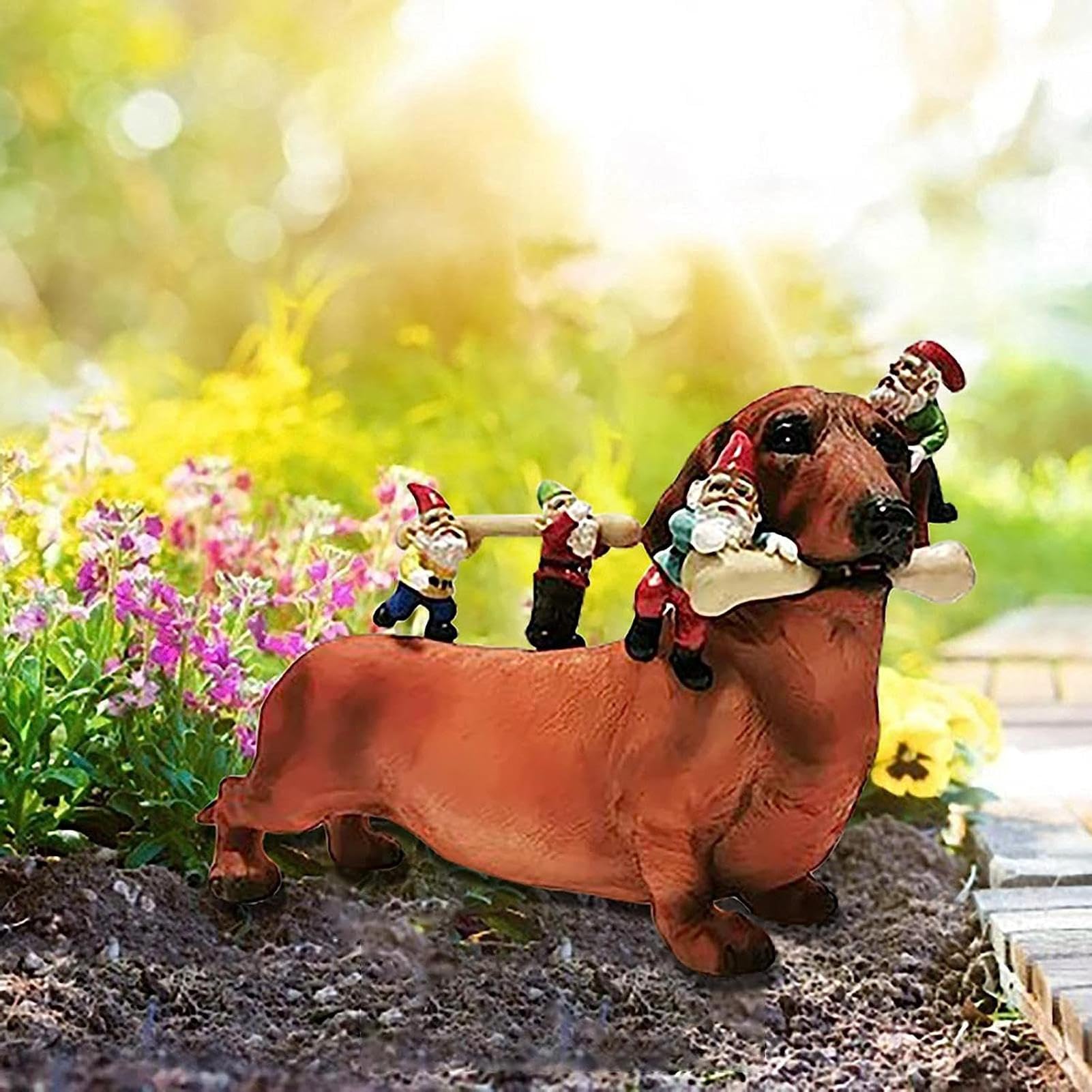 Amazon.co.jp: ダックスフンドドワーフの庭の装飾 - 骨を食べる犬の