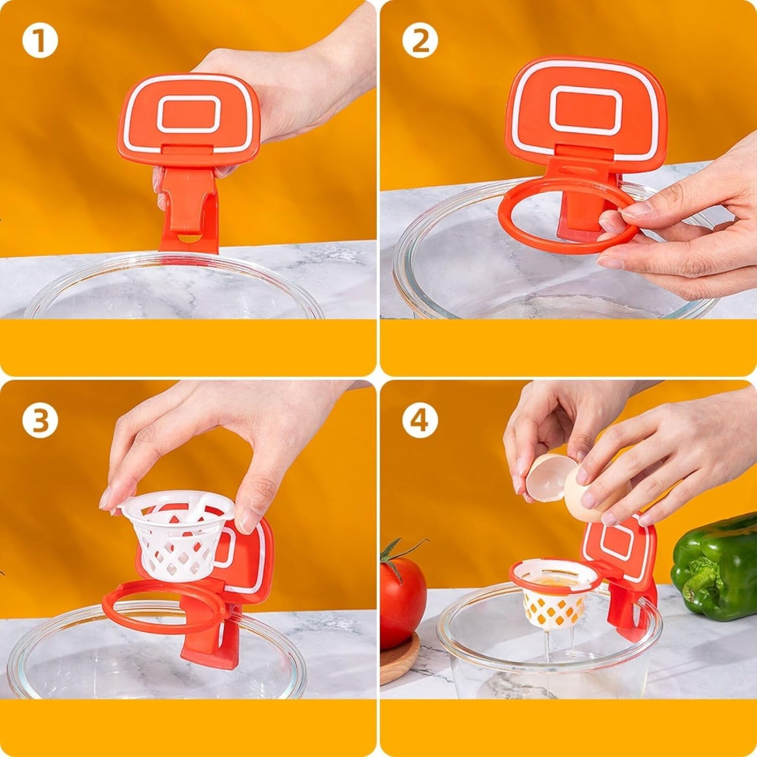 Separador de Proteínas de Yema de Huevo, Soporte de Baloncesto, Separador de Huevos Crudos, Gadgets de Cocina de Plástico (Amarillo)