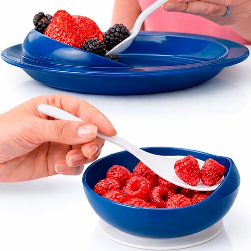 Vive Spill-Proof Scoop Plate & Bowl Set - Adaptive Non-Slip Dining Aid for Seniors & Disabled Adults