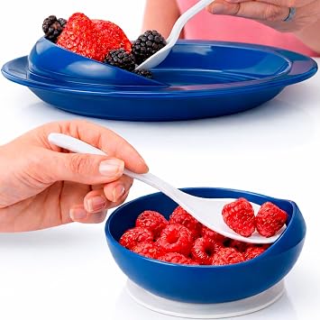 Vive Spill-Proof Scoop Plate & Bowl 2 Pack - Dish with Wall for Disabled, Handicapped, Elderly Adults with Parkinsons, Dementia, Alzheimers, Stroke, Tremors - Adaptive Aid & Senior Must Have