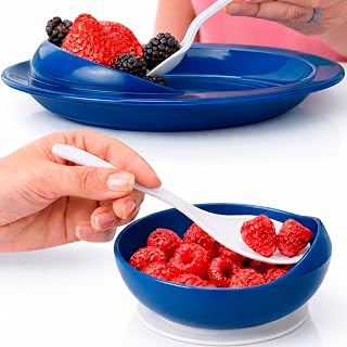 Vive Spill-Proof Scoop Plate & Bowl (2 Pack) - Dish with Wall for Disabled | Handicapped, Elderly Adults with Parkinsons, Dementia, Alzheimers, Stroke, Tremors - Adaptive Aid & Senior Must Have