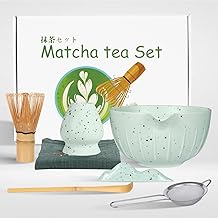 7 Piece Matcha Kit - Matcha Set with Matcha Whisk, Teaspoon, Sieve, Whisk Holder and Matcha Bowl (Green)